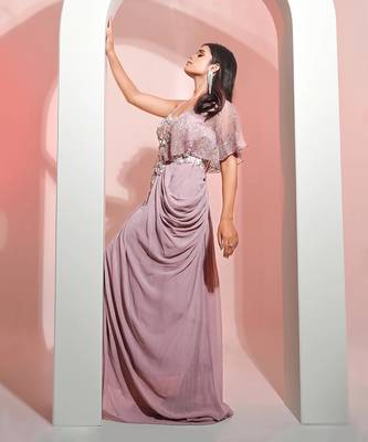 Lavender georgette glistening lilac gown 2