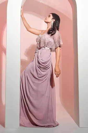 Lavender georgette glistening lilac gown
