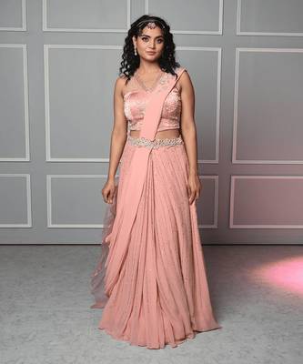 Peach georgette blush elegance saree gown 1