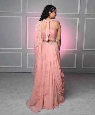 Peach georgette blush elegance saree gown 2