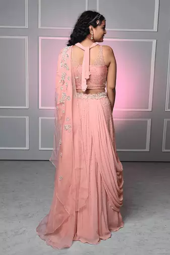 Peach georgette blush elegance saree gown