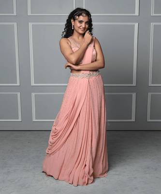 Peach georgette blush elegance saree gown 3