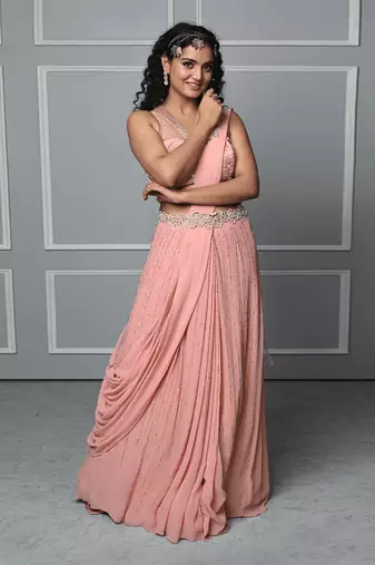 Peach georgette blush elegance saree gown