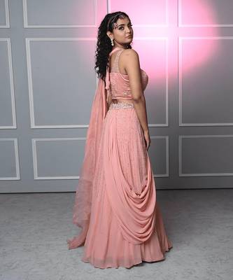 Peach georgette blush elegance saree gown 5