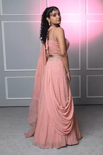 Peach georgette blush elegance saree gown
