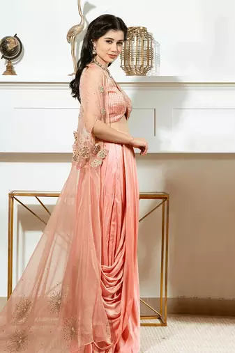 Peach organza blush silk elegance gown