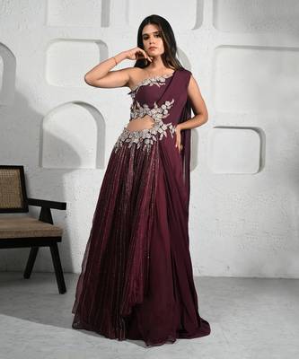 Wine georgette burgundy elegance gown 1
