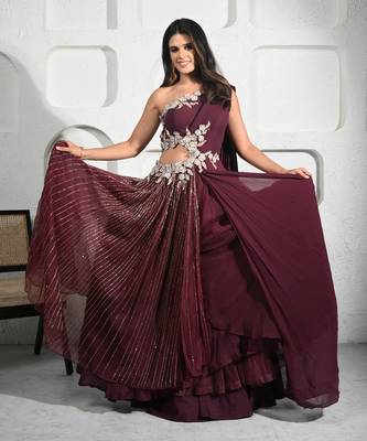 Wine georgette burgundy elegance gown 2