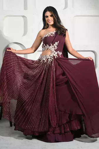 Wine georgette burgundy elegance gown