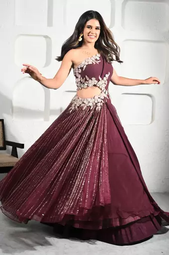 Wine georgette burgundy elegance gown