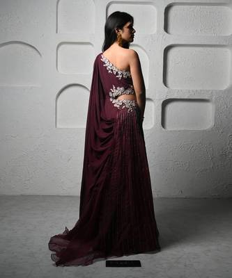 Wine georgette burgundy elegance gown 4