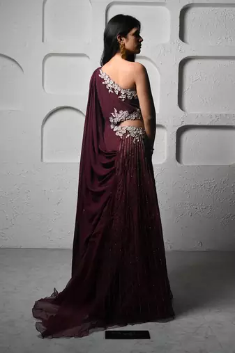 Wine georgette burgundy elegance gown