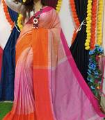 Elegant Orange Khadi Mahapar Sari With Blouse Piece