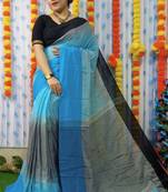 Elegant Blue Khadi Mahapar Sari With Blouse Piece