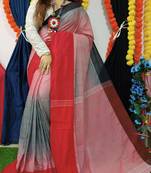 Elegant Red Khadi Mahapar Sari With Blouse Piece
