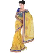 Designer Karachi Embroidery Yellow Supernet Saree Diwali Gift 264