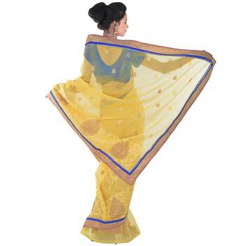 Designer Karachi Embroidery Yellow Supernet Saree Diwali Gift 264 2
