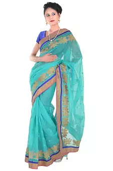 Allover Golden Karachi Lotus Design Supernet Saree Deepawali Special Gift 265
