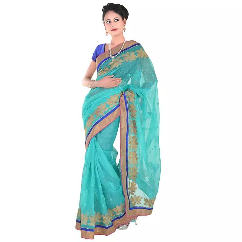 Allover Golden Karachi Lotus Design Supernet Saree Deepawali Special Gift 265
