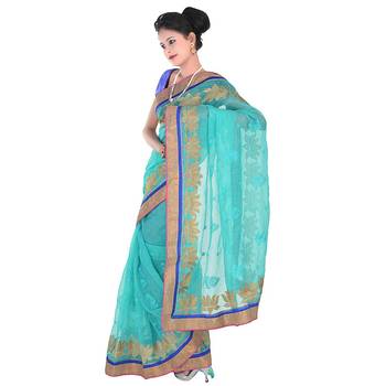 Allover Golden Karachi Lotus Design Supernet Saree Deepawali Special Gift 265 2