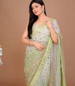 Forest Green Ombr  Classic Sequin Patterned Saree With Unstitched Blouse 