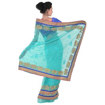 Allover Golden Karachi Lotus Design Supernet Saree Deepawali Special Gift 265 3