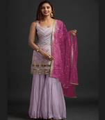 THREAD AND SEQUANCE WORK SHARARA KAMEEZ IN PURPLE COLOUR