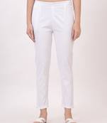 Satrangi women's viscose lycra white solid slim fit pant