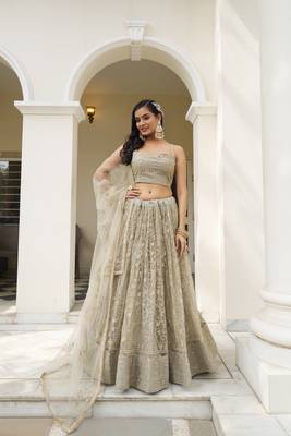 GLAMOROUS IVORY BUTTERFLY NET WITH THREAD AND SEQUENCE EMBROIDERED WORK FANCY LACE LEHENGA CHOLI FOR WEDDING 1