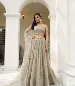 GLAMOROUS IVORY BUTTERFLY NET WITH THREAD AND SEQUENCE EMBROIDERED WORK FANCY LACE LEHENGA CHOLI FOR WEDDING