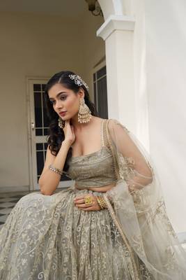 GLAMOROUS IVORY BUTTERFLY NET WITH THREAD AND SEQUENCE EMBROIDERED WORK FANCY LACE LEHENGA CHOLI FOR WEDDING 2