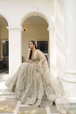 GLAMOROUS IVORY BUTTERFLY NET WITH THREAD AND SEQUENCE EMBROIDERED WORK FANCY LACE LEHENGA CHOLI FOR WEDDING 3
