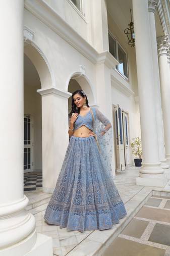 Light Blue Net Threadwork Lehenga