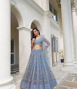 Light Blue Net Threadwork Lehenga