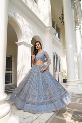 Light Blue Net Threadwork Lehenga 2