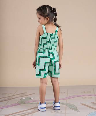 Green cotton printed jumpsuit 3