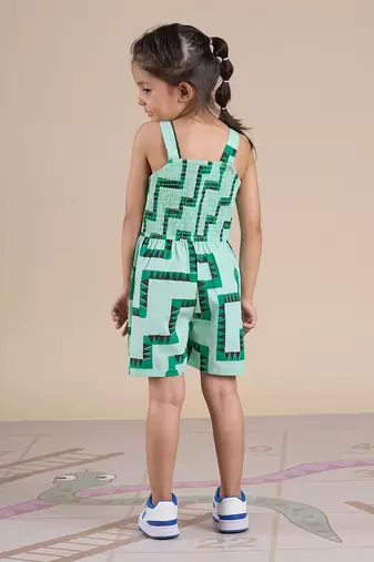 Green cotton printed jumpsuit
