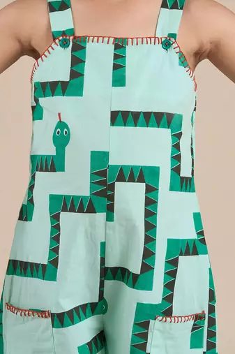 Green cotton printed jumpsuit