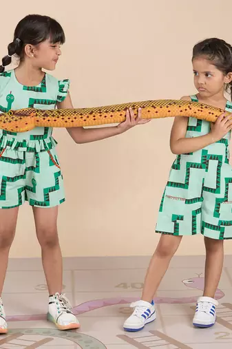 Green cotton printed jumpsuit
