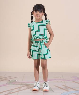 Green cotton printed  co-ord set 1