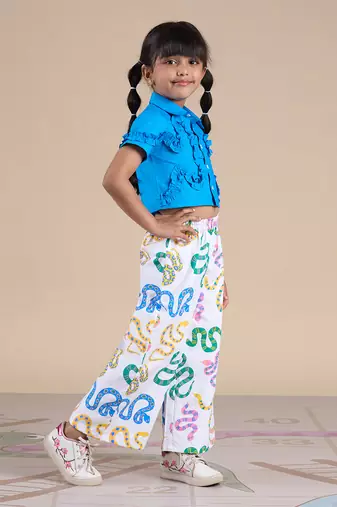 Blue cotton plain  co-ord set