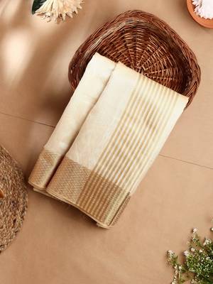 beige silk kerala kasavu Saree with  blouse 1