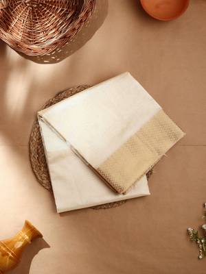 beige silk kerala kasavu Saree with  blouse 2