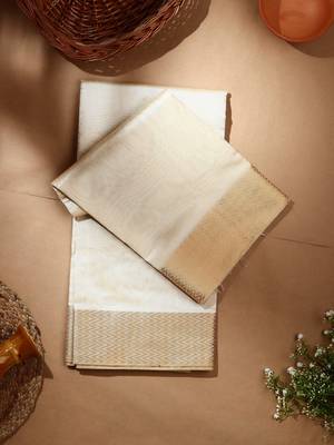beige silk kerala kasavu Saree with  blouse 3