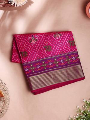 rani pink artificial patola saree with  blouse 2