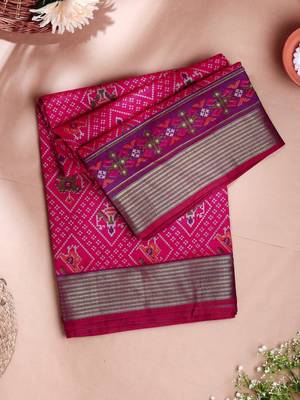 rani pink artificial patola saree with  blouse 1
