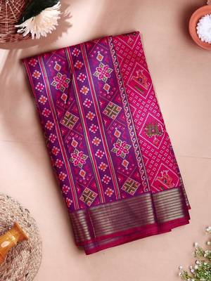 rani pink artificial patola saree with  blouse 3