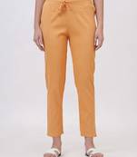 Satrangi women's viscose lycra beige solid slim fit pant