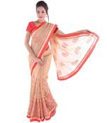 Resham Embroidery Heavy Dupion Border Cream Saree Deepawali Gift 272