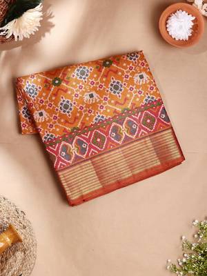 Classiques Orange Art Silk Abstract Printed Saree 2